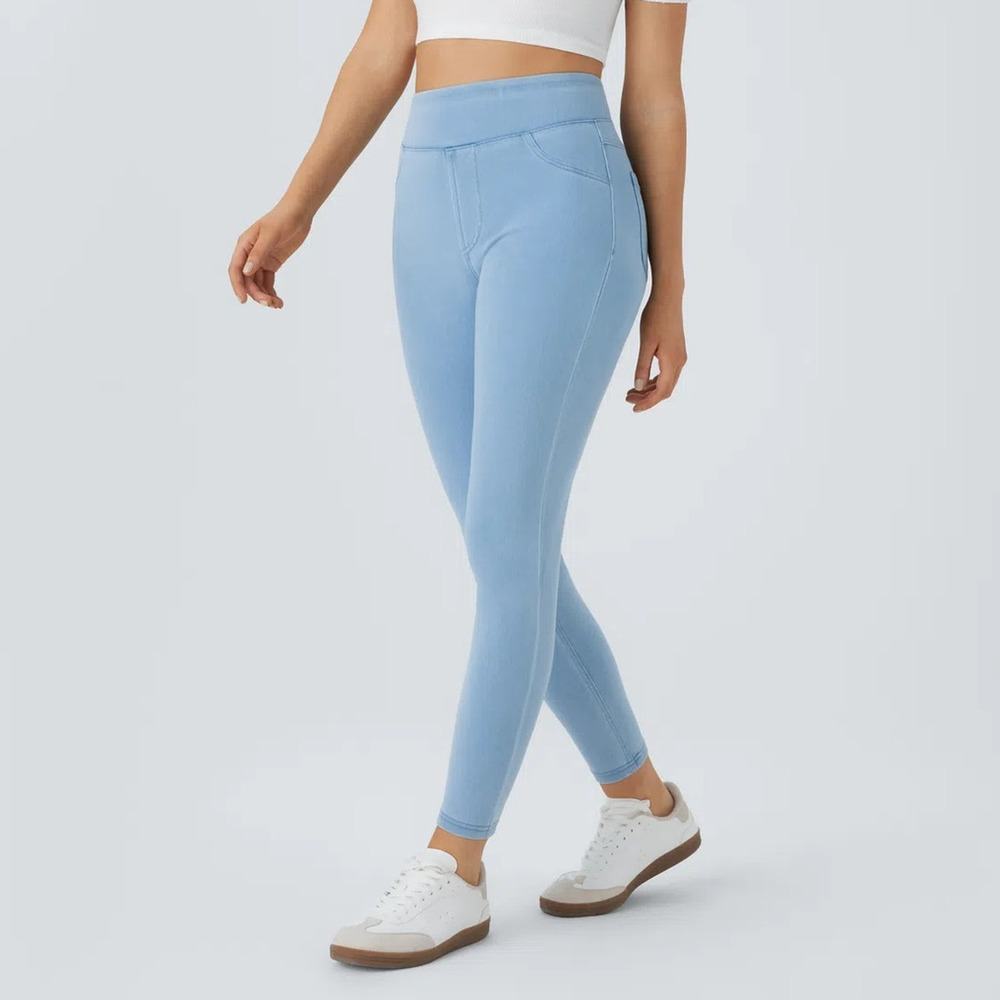 Halara Denim Leggings XS 7/8, Light Blue High Waisted Stretch Casual Pants New